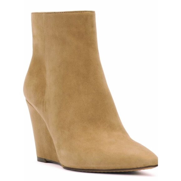 Vince Camuto Womens Tan Suede Teeray Side Zip Up Wedge Bootie Sz 8 New - Picture 1 of 10